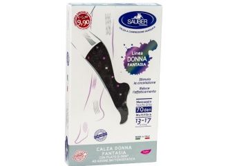 Sauber calza donna fantasia filato q-skin 70 den nero pois bianco rosa ciclamino taglia m promo